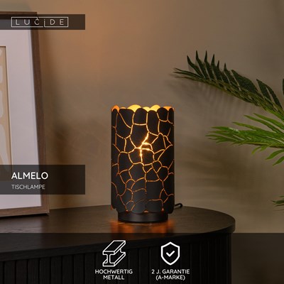 Lucide ALMELO - Tischlampe - Ø 15 cm - 1xE27 - Schwarz